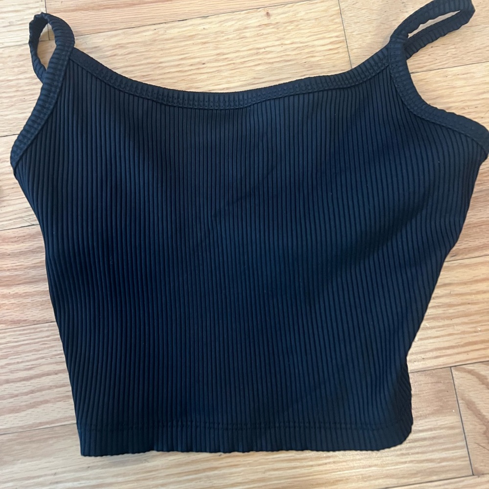 Year of Ours Black Ribbed Crop workout top